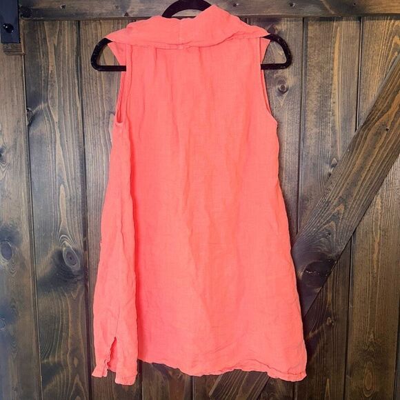 Match Point USA Orange Sleeveless Cowl Neck 100% Linen Tunic - Picture 2 of 4